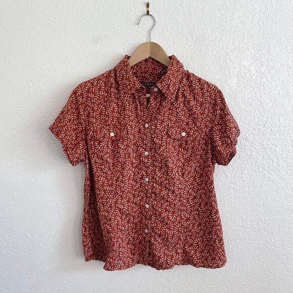 Liz Claiborne Linen Rust Red Vine Print Button-Up Shirt Short Sleeve Large P - Picture 3 of 7